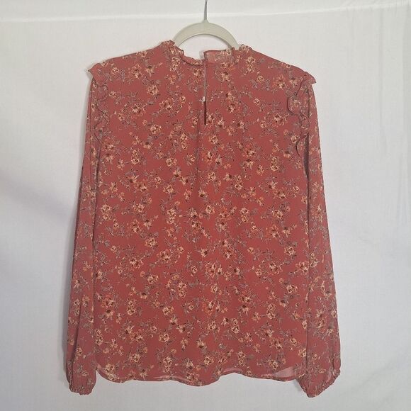 Pleione Womens Cottagecore Blouse Floral Long Sleeve Ruffle Praire Empire Large - Picture 11 of 14